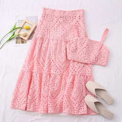 Corea Eyelet Coord Set - styled flat-lay shot, pink - Miss Mosa By Akanksha