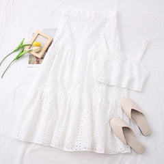 Corea Eyelet Coord Set - styled flat-lay shot, white - Miss Mosa By Akanksha