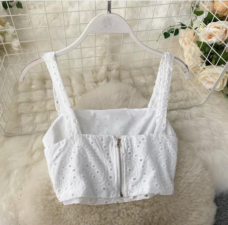 Corea Eyelet Coord Set - front shot on hanger, white - Miss Mosa By Akanksha