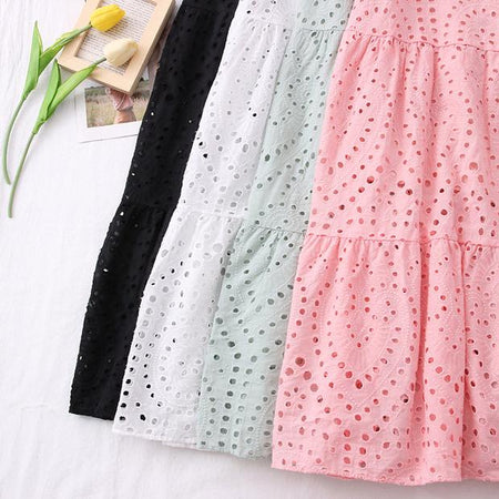 Corea Eyelet Coord Set - close-up of skirt hems, multicolour - Miss Mosa By Akanksha