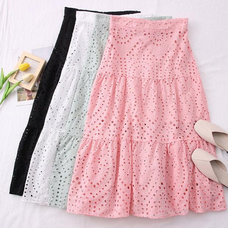 Corea Eyelet Coord Set - close-up of skirts, multicolour - Miss Mosa By Akanksha