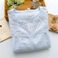 Cotton Embroidered Nightsuits - flat-lay product shot, light blue - Miss Mosa By Akanksha