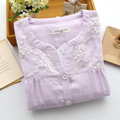 Cotton Embroidered Nightsuits - flat-lay product shot, lilac - Miss Mosa By Akanksha