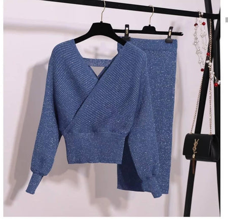 Cresta Two Piece Coords Sets - front shot on hanger, blue - Miss Mosa By Akanksha