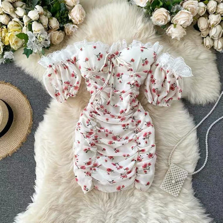 Crobel Floral Dress In White - front shot on hanger, white - Miss Mosa By Akanksha