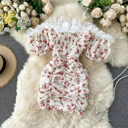 Crobel Floral Dress In White - front shot on hanger, white - Miss Mosa By Akanksha
