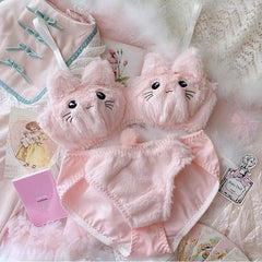 Cute Kitty Lingerie Set - styled flat-lay shot, pink - Miss Mosa By Akanksha