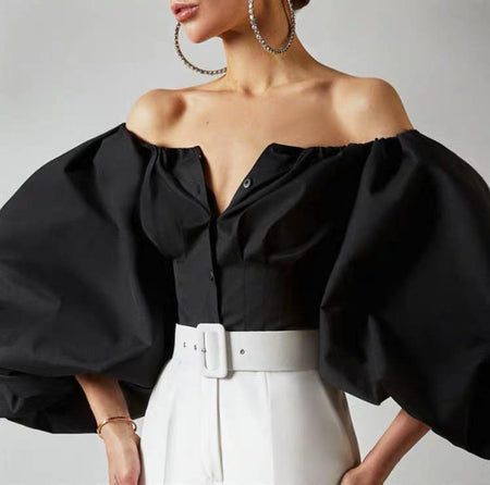 Dahilia Luxury Blouse - front shot on model, black - Miss Mosa By Akanksha