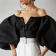 Dahilia Luxury Blouse - front shot on model, black - Miss Mosa By Akanksha