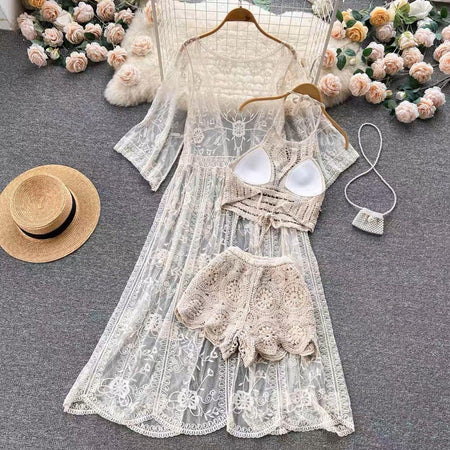 Dahlia Resortwear Set - styled flat-lay shot, beige - Miss Mosa By Akanksha