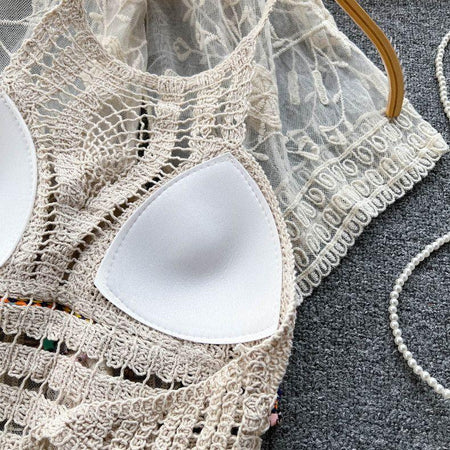 Dahlia Resortwear Set - close-up of crochet bralette, beige - Miss Mosa By Akanksha
