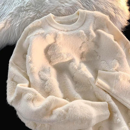Dahlia Statement Pullover - flat-lay product shot, cream - Miss Mosa By Akanksha