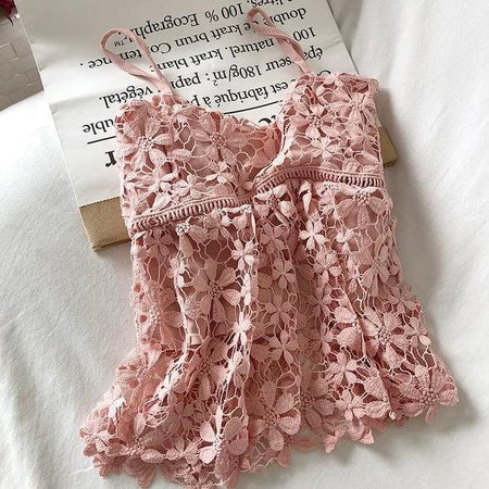 Daisy Lace Top - front shot on hanger, pink - Miss Mosa By Akanksha