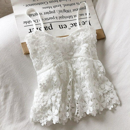 Daisy Lace Top - front shot on hanger, white - Miss Mosa By Akanksha