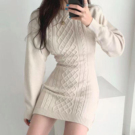 Daisy Statement Winter Dress - lifestyle shot on model, cream - Miss Mosa By Akanksha