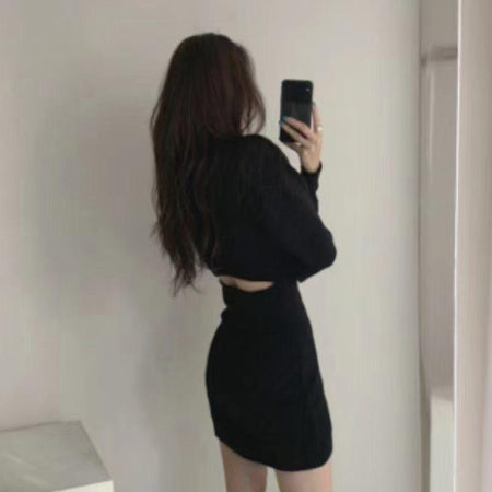 Daisy Statement Winter Dress - back shot on model, black - Miss Mosa By Akanksha