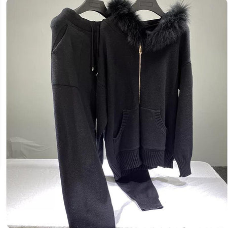 Daniel Winter Trackset - front shot on hanger, black - Miss Mosa By Akanksha