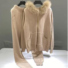 Daniel Winter Trackset - front shot on hanger, beige - Miss Mosa By Akanksha