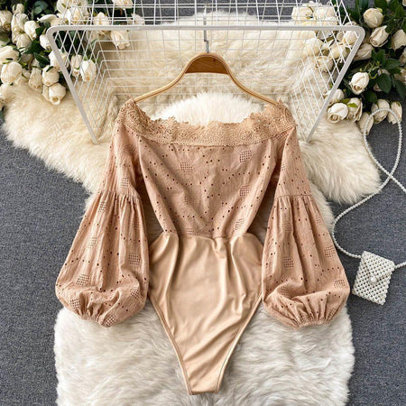 Daphne Formal Bodysuit In Beige - styled flat-lay shot, beige - Miss Mosa By Akanksha
