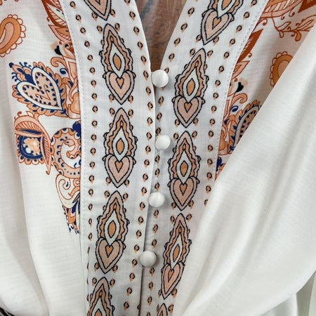 Darzi Statement Dress In White - close-up of button placket, white - Miss Mosa By Akanksha