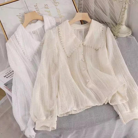Dave Luxury Blouse - styled flat-lay shot, ivory - Miss Mosa By Akanksha