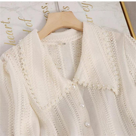 Dave Luxury Blouse - close-up of collar, ivory - Miss Mosa By Akanksha