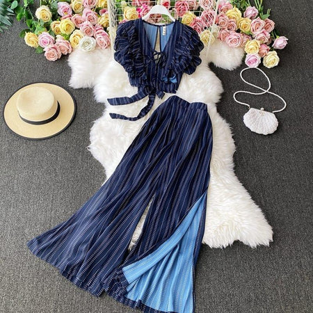 Dawson Breezy Coord Set In Navy Blue - styled flat-lay shot, navy blue - Miss Mosa By Akanksha