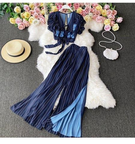 Dawson Breezy Coord Set In Navy Blue - styled flat-lay shot, navy blue - Miss Mosa By Akanksha
