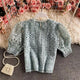 Deblo Crochet Blouse - front shot on hanger, sage green - Miss Mosa By Akanksha