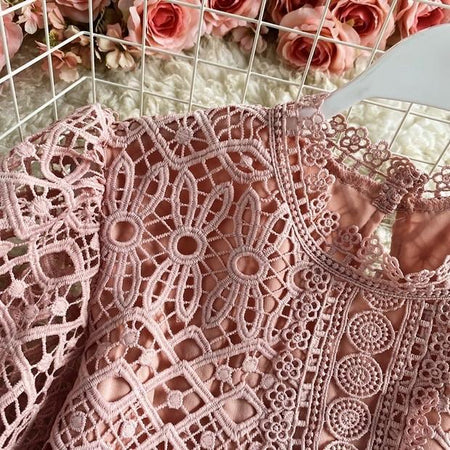 Deblo Crochet Blouse - close-up of crochet lace, pink - Miss Mosa By Akanksha
