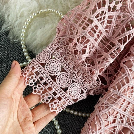 Deblo Crochet Blouse - close-up of sleeve trim, pink - Miss Mosa By Akanksha