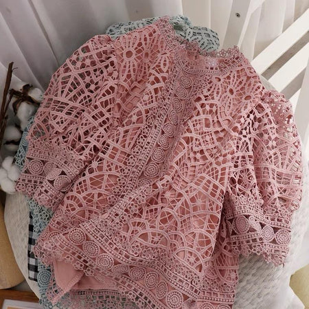 Deblo Crochet Blouse - styled flat-lay shot, pink - Miss Mosa By Akanksha