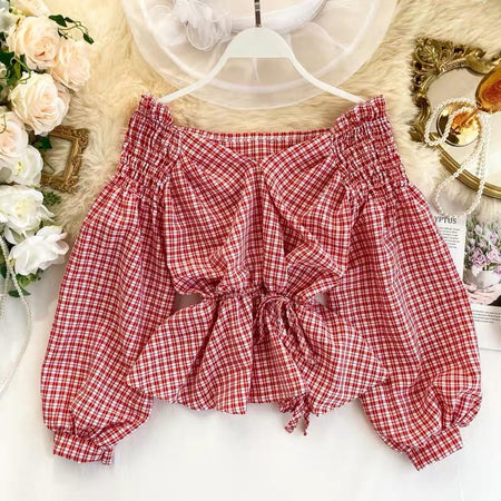 Decker Plaid Blouse - front shot on hanger, red - Miss Mosa By Akanksha