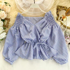 Decker Plaid Blouse - front shot on hanger, blue - Miss Mosa By Akanksha