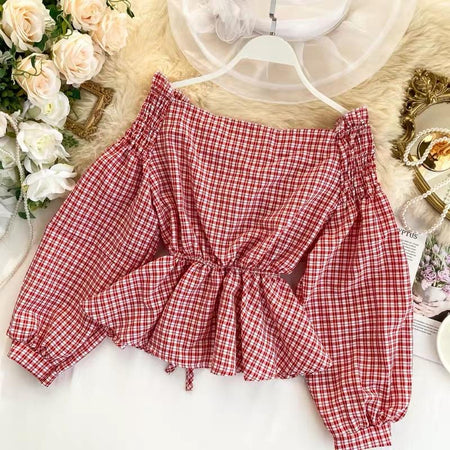 Decker Plaid Blouse - front shot on hanger, red - Miss Mosa By Akanksha