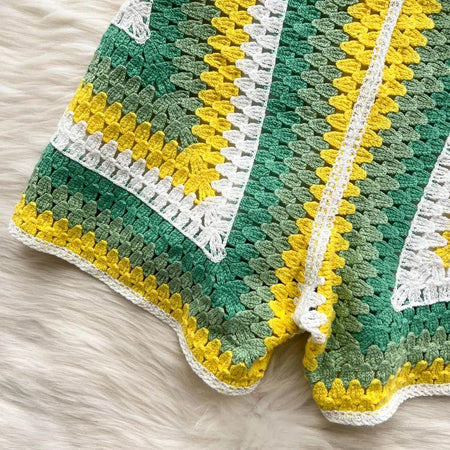 Deli Statement Coord Set - close-up of crochet shorts, green - Miss Mosa By Akanksha