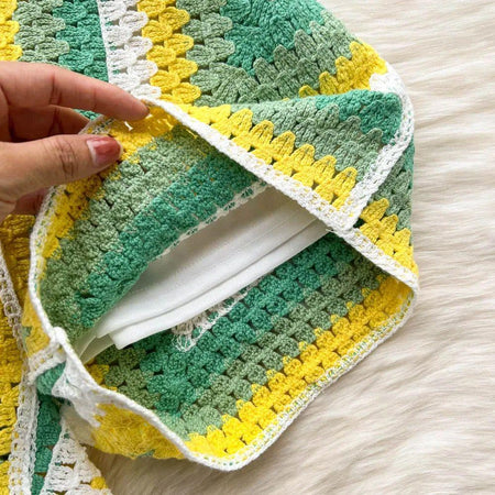 Deli Statement Coord Set - close-up of crochet lining, green - Miss Mosa By Akanksha