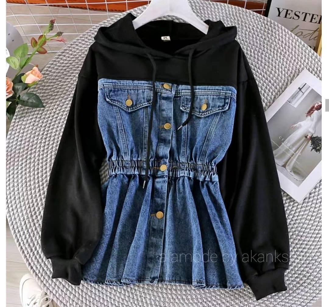 Buy Denim Hooded Sweatshirt for Women Online in India | a la mode