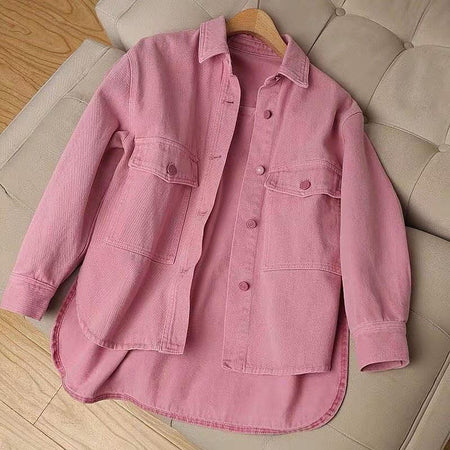 Deral Denim Jacket In Pink - front shot on hanger, pink - Miss Mosa By Akanksha
