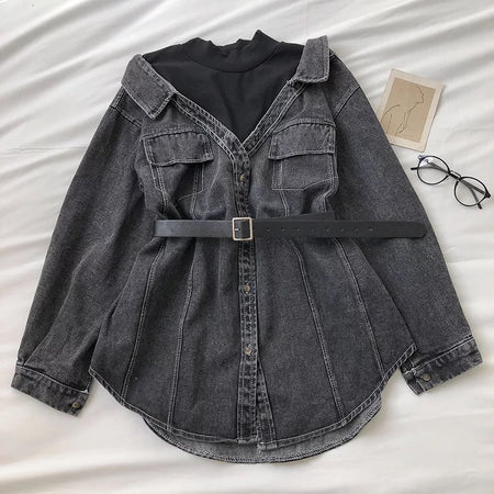 Derby Denim Shirt Dress - front shot on hanger, grey - Miss Mosa By Akanksha