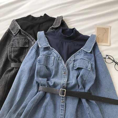 Derby Denim Shirt Dress - styled flat-lay shot, multicolour - Miss Mosa By Akanksha