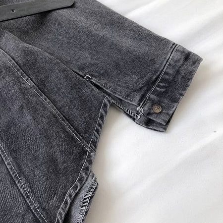 Derby Denim Shirt Dress - close-up of cuff, grey - Miss Mosa By Akanksha