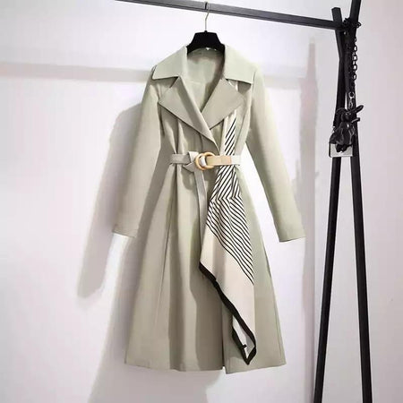 Dibella Luxury Trenchcoats - front shot on hanger, sage green - Miss Mosa By Akanksha