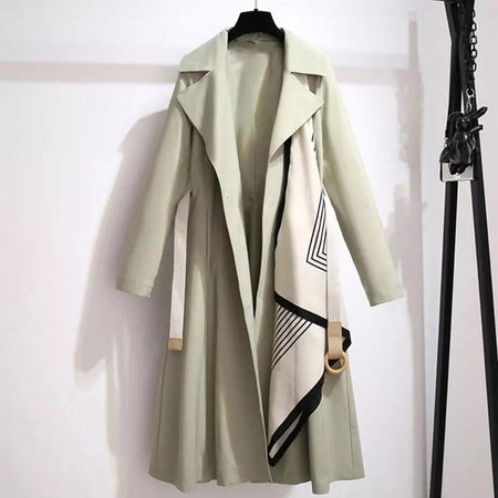 Dibella Luxury Trenchcoats - front shot on hanger, sage green - Miss Mosa By Akanksha