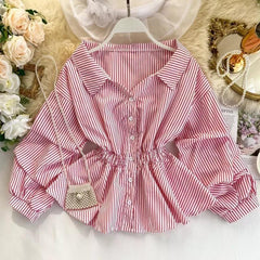Donna Striped Blouse - styled flat-lay shot, pink - Miss Mosa By Akanksha