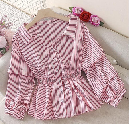 Donna Striped Blouse - styled flat-lay shot, pink - Miss Mosa By Akanksha