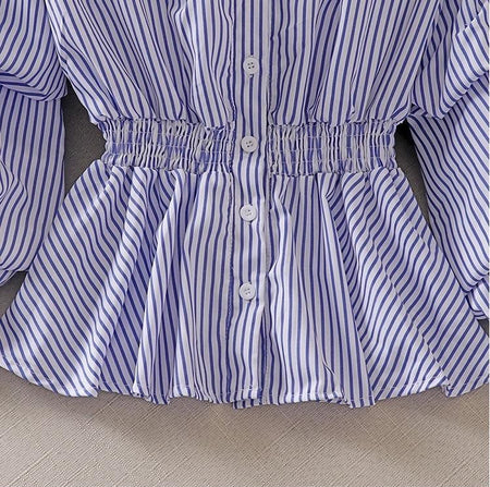 Donna Striped Blouse - close-up of waist detail, blue - Miss Mosa By Akanksha