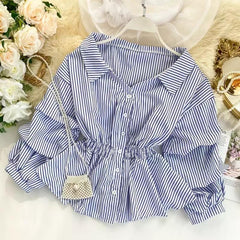 Donna Striped Blouse - styled flat-lay shot, blue - Miss Mosa By Akanksha