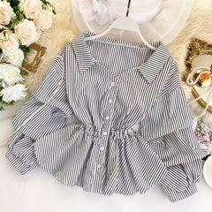 Donna Striped Blouse - styled flat-lay shot, black - Miss Mosa By Akanksha