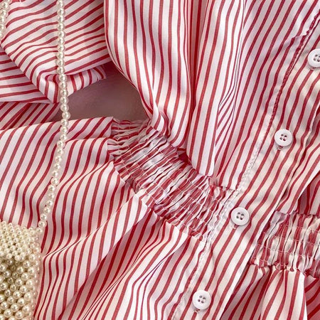 Donna Striped Blouse - close-up of fabric detail, pink - Miss Mosa By Akanksha